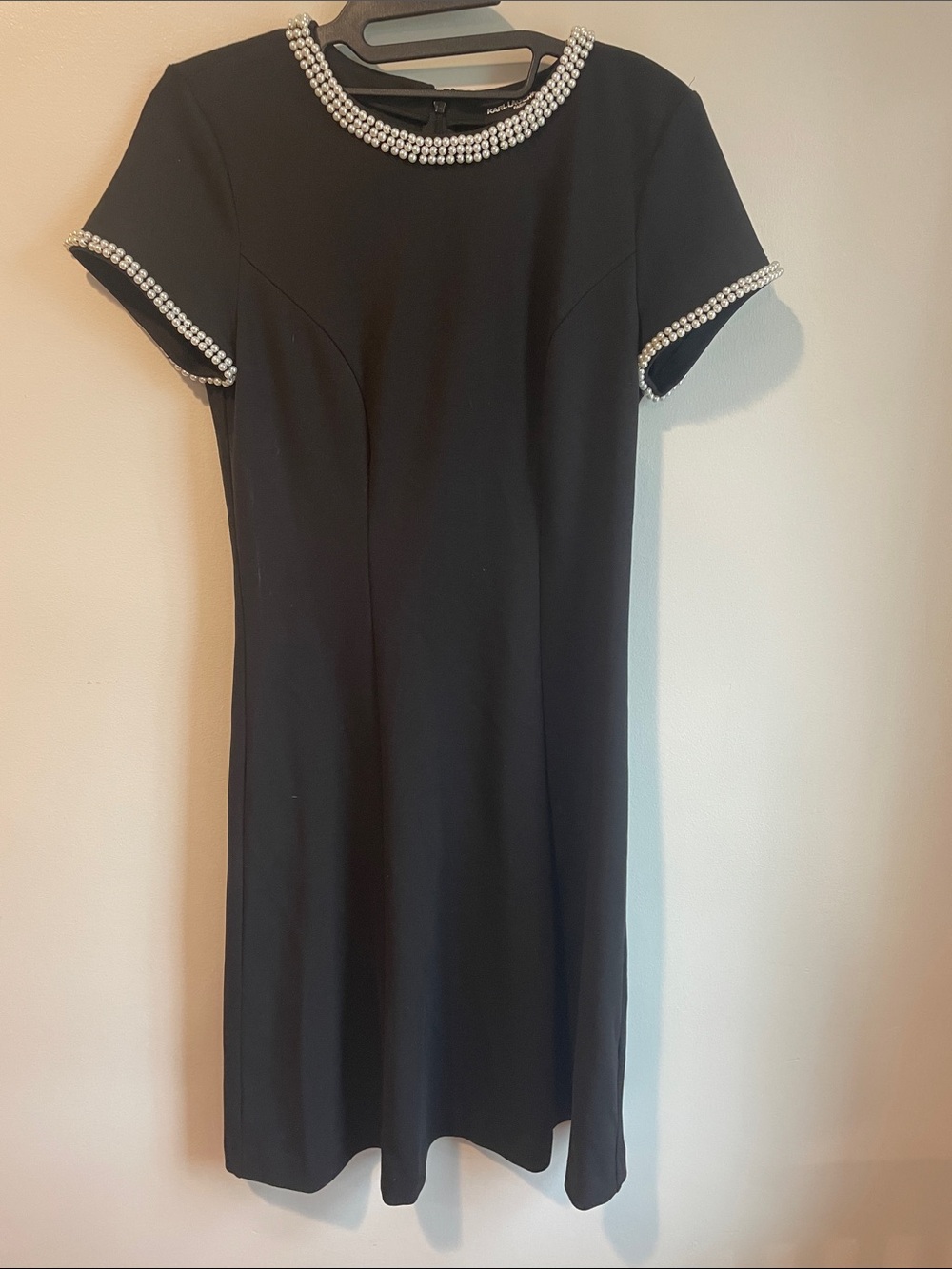 Karl Lagerfeld Black Dress with Pearl Trim